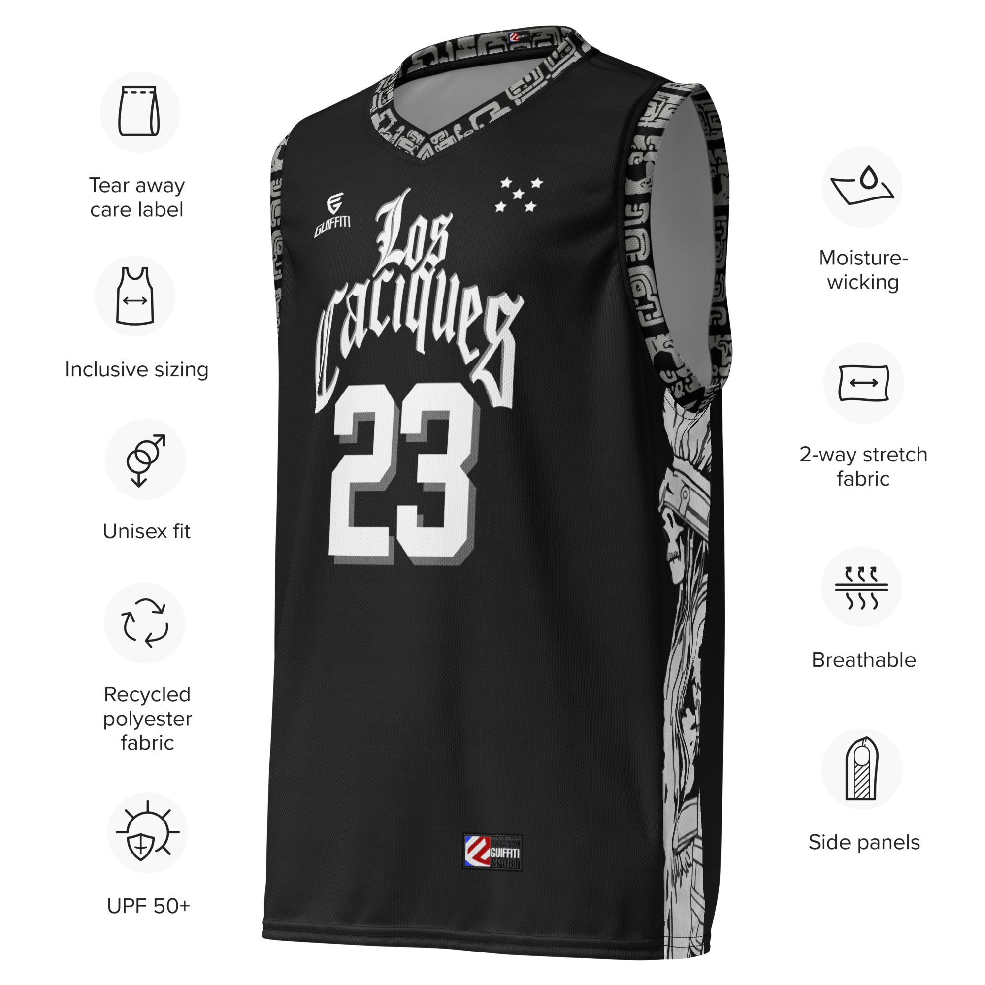 Jersey de Baloncesto Premium - GUIFFITI SPORT, LOS CACIQUES - Material Reciclado.